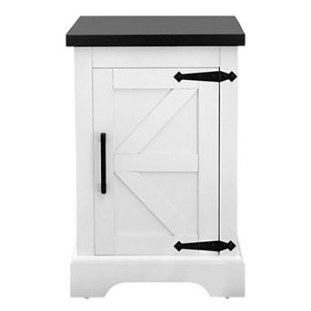 Barn Door End Table with Storage Cabinet for Living Room or Bedroom