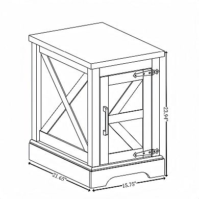 Barn Door End Table with Storage Cabinet for Living Room or Bedroom