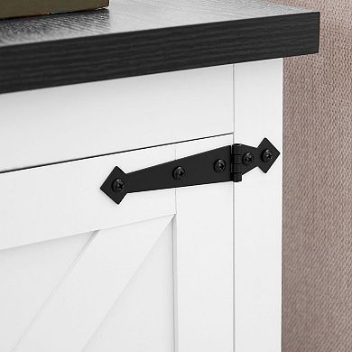 Barn Door End Table with Storage Cabinet for Living Room or Bedroom