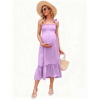 Women's Maternity Adjustable Tie-Shoulder Midi Dress