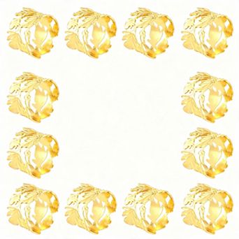 12 Leaf Napkin Rings Hollow-out Golden Alloy Holders for Thanksgiving Christmas Table Decor