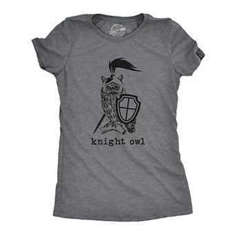 Womens Knight Owl T Shirt Funny Sarcastic Armored Sword Shield Bird Graphic Tee for Ladies