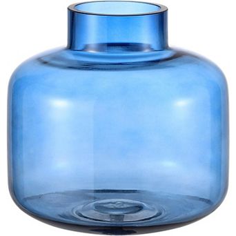Short Glass Vase, 6 Inch Round Modern Vase for Living Room, Wedding, Bookshelf & Office