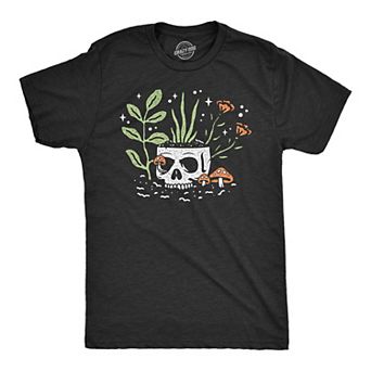 Mens Skull Flowers T Shirt Funny Spooky House Plant Horticulture Lovers Tee for Guys