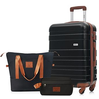Merax 3 pc Luggage Set - 24 in Checked Suitcase with Travel Duffel Bag Wet-Dry Toiletry Bag