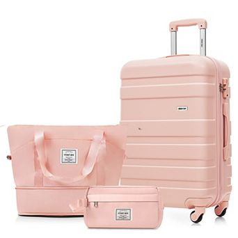 Merax 3 pc Luggage Set - 24 in Checked Suitcase with Travel Duffel Bag Wet-Dry Toiletry Bag