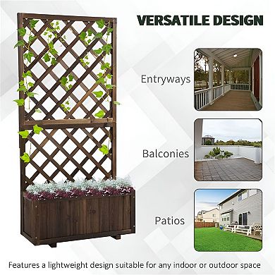 Outdoor Wood-Plastic Raised Planter with Trellis for Flowers and Vegetables
