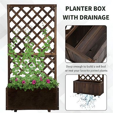 Outdoor Wood-Plastic Raised Planter with Trellis for Flowers and Vegetables