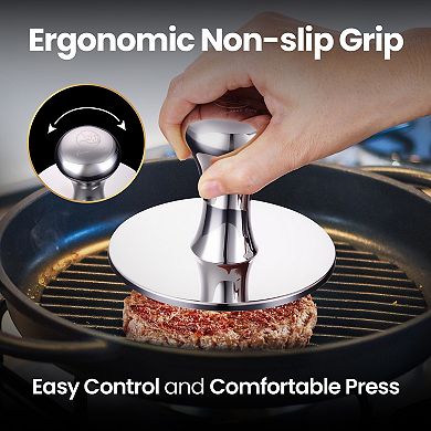 2-In-1 Smash Burger Press & Patty Maker, Heavy-Duty Stainless Steel, Easy-Clean, Dishwasher Safe