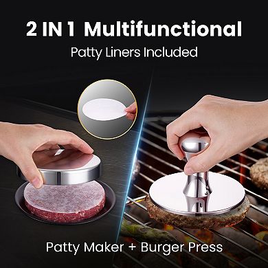 2-In-1 Smash Burger Press & Patty Maker, Heavy-Duty Stainless Steel, Easy-Clean, Dishwasher Safe