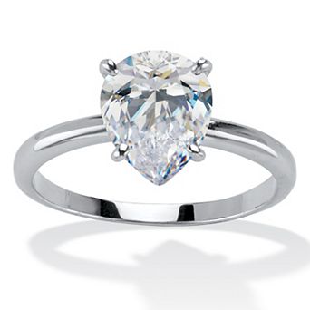 1.8 TCW Pear Cut Cubic Zirconia Silvertone Solitaire Engagement Ring
