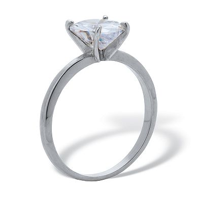 1.8 TCW Pear Cut Cubic Zirconia Silvertone Solitaire Engagement Ring