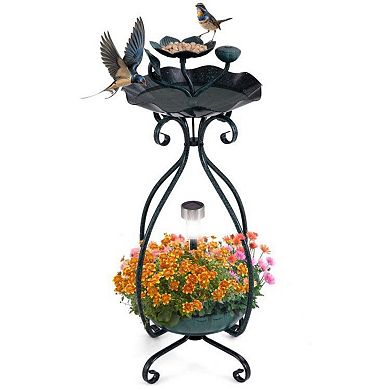 Solar Outdoor Bird Bath Feeder with Planter LED Lights