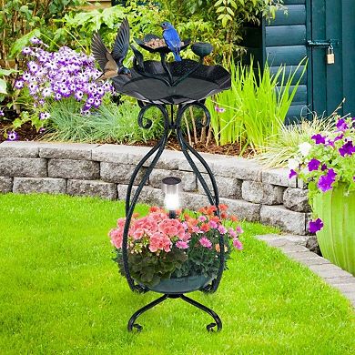 Solar Outdoor Bird Bath Feeder with Planter LED Lights