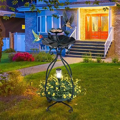 Solar Outdoor Bird Bath Feeder with Planter LED Lights
