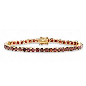 12.90 TCW Round Genuine Red Garnet Yellow Gold-Plated Tennis Bracelet 7.25"