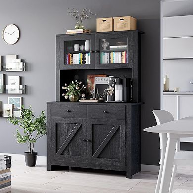 Freestanding Pantry Cabinet, Coffee Bar & Buffet Hutch, Tall Storage Cupboard for Dining Room