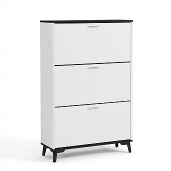 Modern White Shoe Storage Cabinet, Wooden Shoe Organizer, Cabinet for Hallways, Closets, Apartments