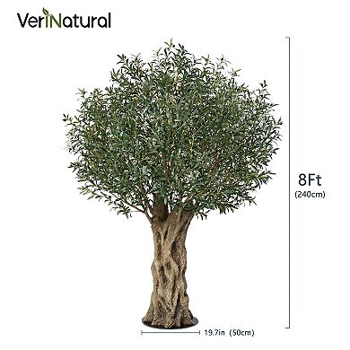 UV Resistant Artificial Olive Tree 8FT Tall, Faux Plant with Stable Base for Home Decor -VeriNatural
