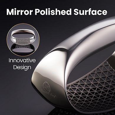Garlic Press Rocker with 3D Cutting Blade, Ejector Base, Scraper Spoon, Non-Slip Handle