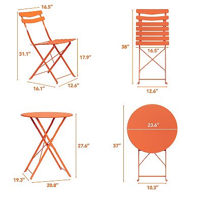 3-Piece Metal Patio Bistro Set, Foldable Outdoor Conversation Furniture with 2 Chairs & 1 Table