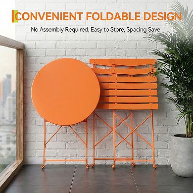 3-Piece Metal Patio Bistro Set, Foldable Outdoor Conversation Furniture with 2 Chairs & 1 Table