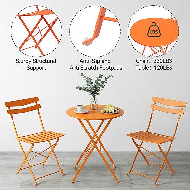 3-Piece Metal Patio Bistro Set, Foldable Outdoor Conversation Furniture with 2 Chairs & 1 Table