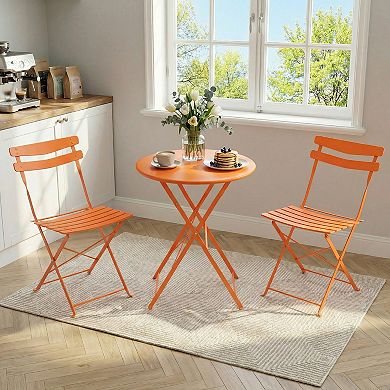 3-Piece Metal Patio Bistro Set, Foldable Outdoor Conversation Furniture with 2 Chairs & 1 Table