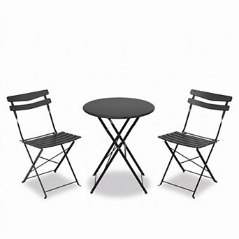 3 pc Metal Patio Bistro Set, Foldable Outdoor Conversation Furniture with 2 Chairs & 1 Table