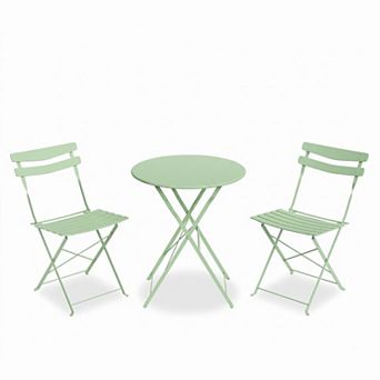 3 pc Metal Patio Bistro Set, Foldable Outdoor Conversation Furniture with 2 Chairs & 1 Table