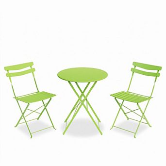 3 pc Metal Patio Bistro Set, Foldable Outdoor Conversation Furniture with 2 Chairs & 1 Table