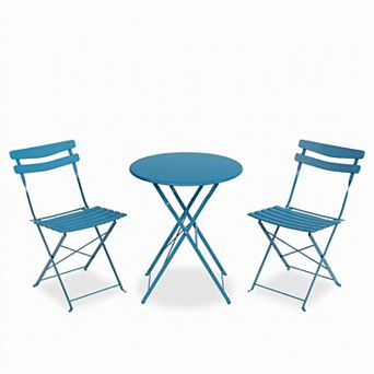 3 pc Metal Patio Bistro Set, Foldable Outdoor Conversation Furniture with 2 Chairs & 1 Table