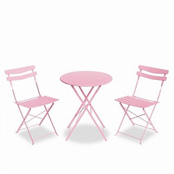 3 pc Metal Patio Bistro Set, Foldable Outdoor Conversation Furniture with 2 Chairs & 1 Table