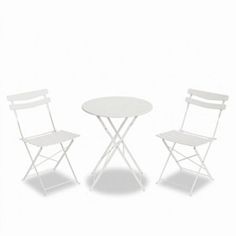 3 pc Metal Patio Bistro Set, Foldable Outdoor Conversation Furniture with 2 Chairs & 1 Table
