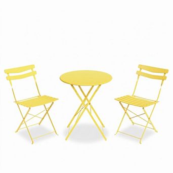 3 pc Metal Patio Bistro Set, Foldable Outdoor Conversation Furniture with 2 Chairs & 1 Table