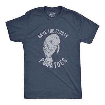 Mens Save The Floaty Potatoes T Shirt Funny Manatee Conservation Tee