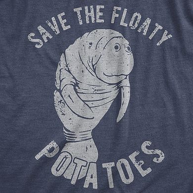 Mens Save The Floaty Potatoes T Shirt Funny Manatee Conservation Tee