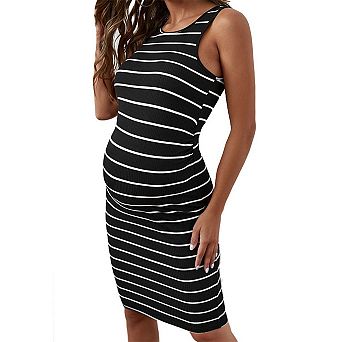 Women's Round Neck Sleeveless Maternity Dress Ruched Bodycon Tank Dress