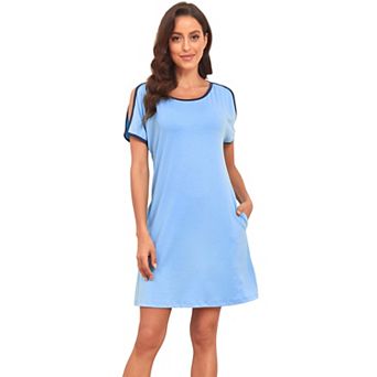 Women's Short Sleeve Off Shoulder Crew Neck Midi Dress with Pockets