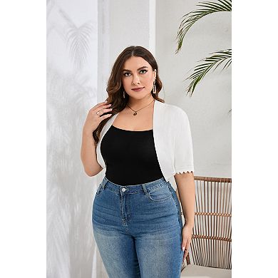 Women's Plus Size Open Front Cardigan Short Sleeve Sweater