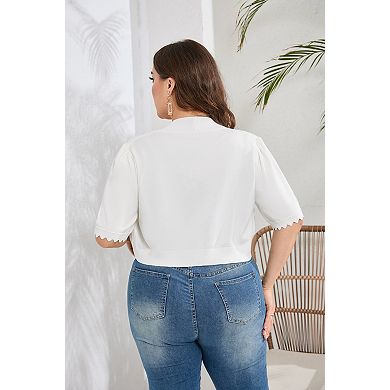 Women's Plus Size Open Front Cardigan Short Sleeve Sweater