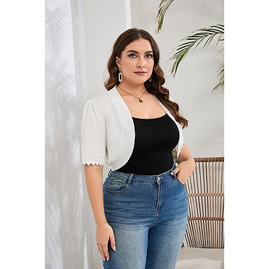 Women's Plus Size Open Front Cardigan Short Sleeve Sweater