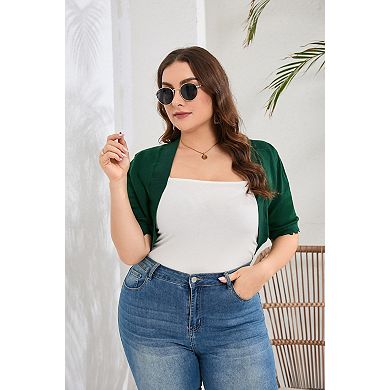 Women's Plus Size Short Sleeve Lightweight Open Front Cardigan Sweater