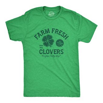 Mens Funny T Shirts Farm Fresh Clovers St Patricks Day Novelty Tee for Guys
