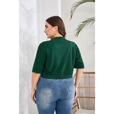 Women's Plus Size Short Sleeve Open Front Cardigan Sweater