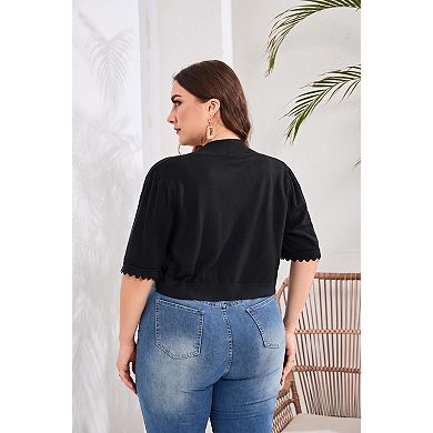 Women's Plus Size Short Sleeve Open Front Cardigan Sweater