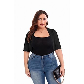 Women's Plus Size Short Sleeve Open Front Cardigan Sweater