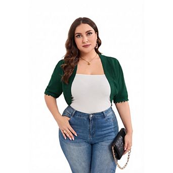 Women's Plus Size Short Sleeve Open Front Cardigan Sweater