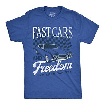 Mens Funny T Shirts Fast Cars and Freedom Sarcastic Patriotic Graphic Novelty Tee for Men