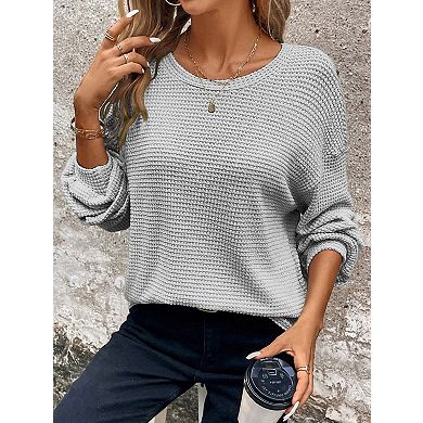 Women's Waffle Knit Long Sleeve Tops Oversized Crewneck Business Casual Basic Blouses Shirts